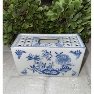 Andrea By Sadek Delft Style Tulip Blue White Flower Frog Brick 6819 Porcelain